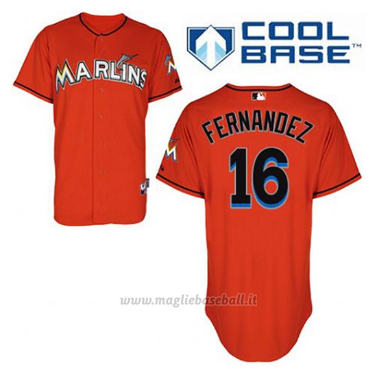 Maglia Baseball Uomo Miami Marlins Jose Fernandez 16 Arancione Alterner Cool Base